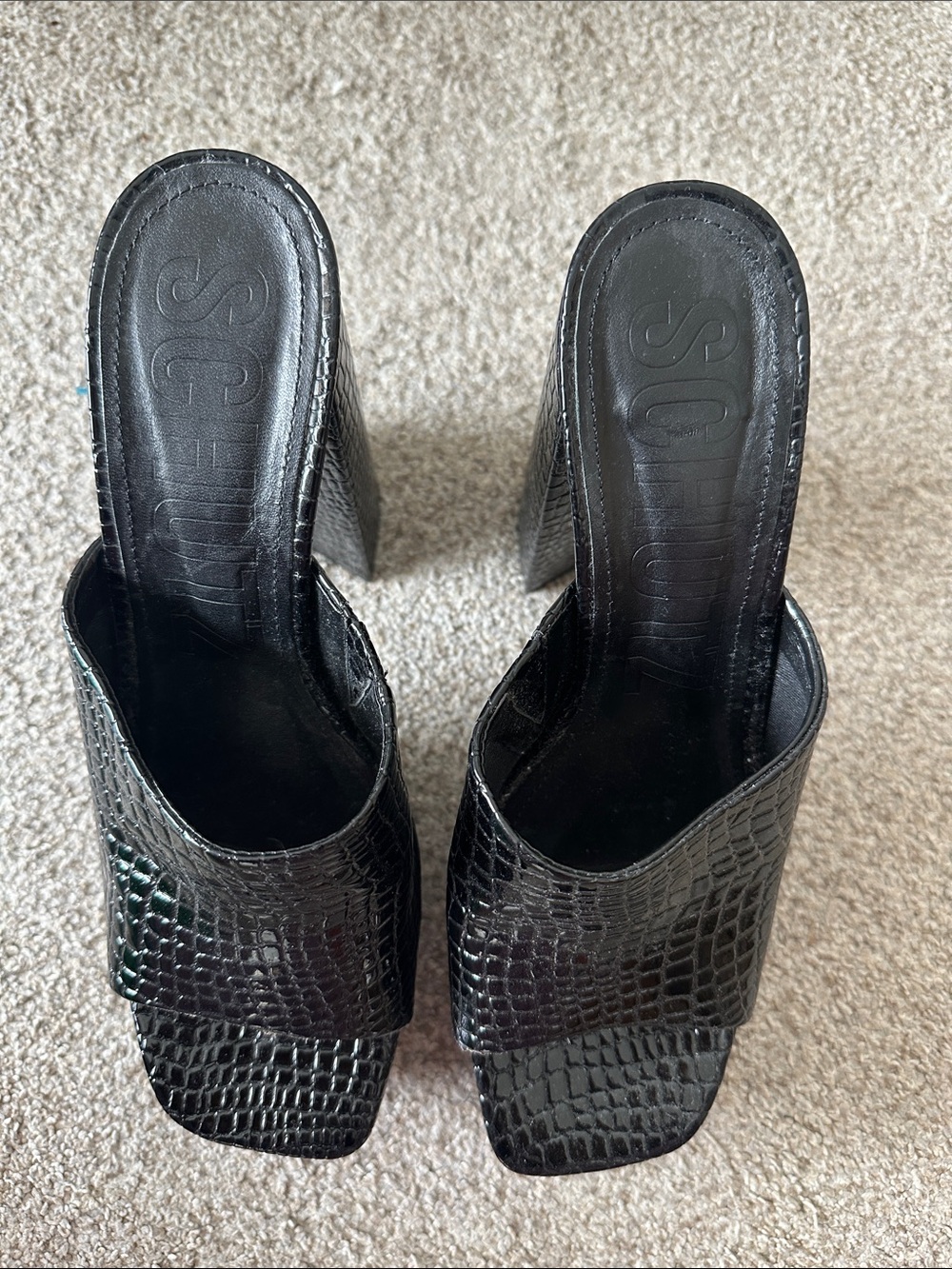 SCHUTZ Black Croc-Embossed Slide Heels